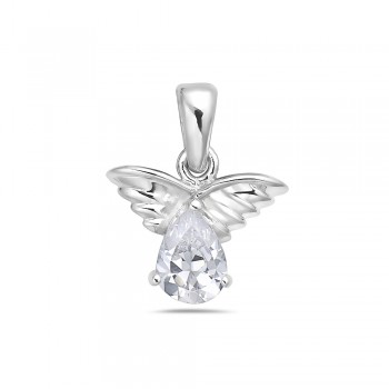 Sterling Silver Pendant Angel Tear Drop Cubic Zirconia Size 8X6mm