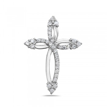 Sterling Silver Pendant Marquis Shape Form Cross with Clear Cubic Zirconia