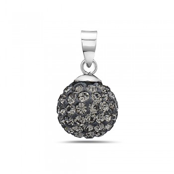 Sterling Silver Pendant 12 mm Black Diamond Crystal-
