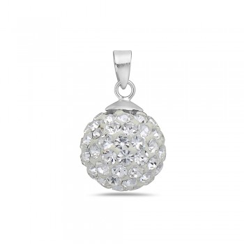 Sterling Silver Pendant 12 mm Clear Crystal-