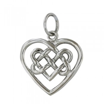 Sterling Silver Pendant Open Heart with Endless Love Knot-Rhodium Plating-