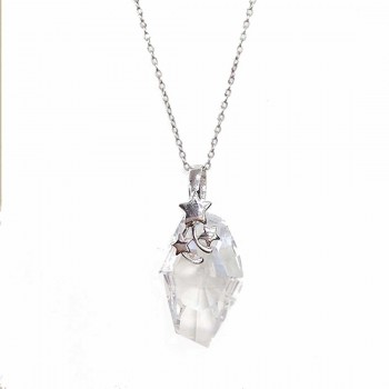 Sterling Silver Pendant Graphic Clear Cubic Zirconia with Shooting Star Bail