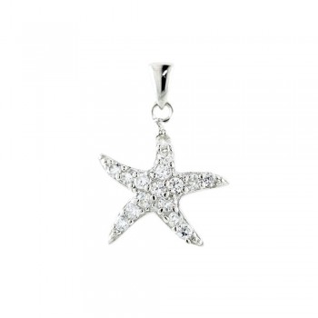Sterling Silver Pendant Pave Clear Cubic Zirconia Starfish