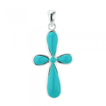 Sterling Silver Pendant Bubble Cross with Turquoise
