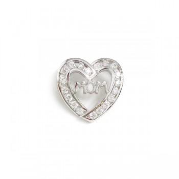 Sterling Silver Pendant Clear Cubic Zirconia Open Heart with Plain Mom