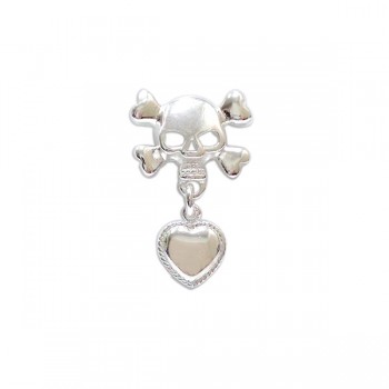 Sterling Silver Pendant Crossbone & Skull Top with Dangling Heart