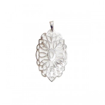 Sterling Silver Pendant 35X18mm Marquise Shaped with Leaf Filigree