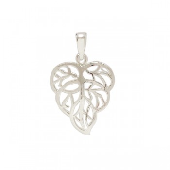 Sterling Silver Pendant 28X23mm Plain Leaf with Open Veins