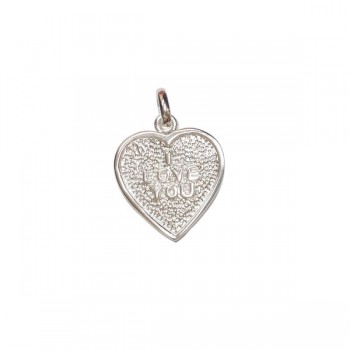 Sterling Silver Pendant "I Love You" Hammered Heart Shaped