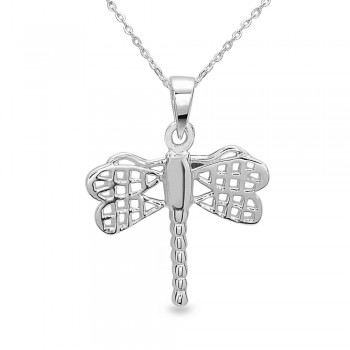 Sterling Silver Pendant Plain Open Wings Dragonfly with Bail