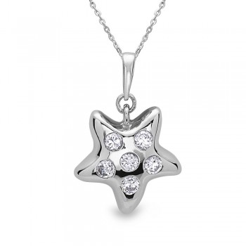Sterling Silver Pendant Starfish Clear Cubic Zirconia