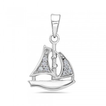 Sterling Silver Pendant Clear Cubic Zirconia Sailboat with Bail