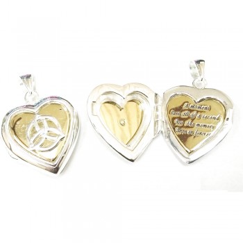Sterling Silver Heart Locket Pendant Celtic Knot on Gold Pl Heart