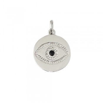 SS Pendant Round Evil Eye With Black In The Middle, Black