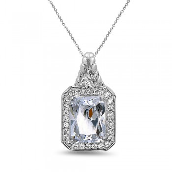STERLING SILVER PENDANT RECTANGULAR CLEAR CUBIC ZIRCONIA