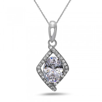 STERLING SILVER PENDANT RHOMBUS CLEAR CUBIC ZIRCONIA