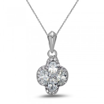 STERLING SILVER PENDANT 4 OVAL CLEAR CZ+ CUBIC ZIRCONIA AROUND