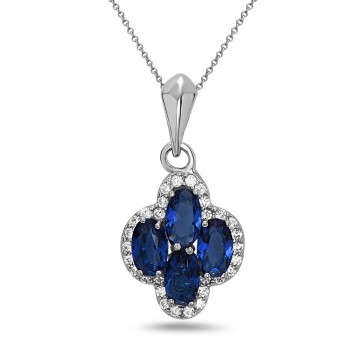 STERLING SILVER PENDANT 4 OVAL SAPPHIRE GLASS+ CUBIC ZIRCONIA AROUND