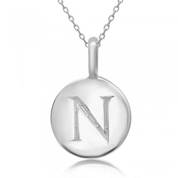 STERLING SILVER PLAIN ROUND CHARM LETTER N