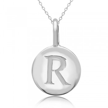STERLING SILVER PLAIN ROUND CHARM LETTER R