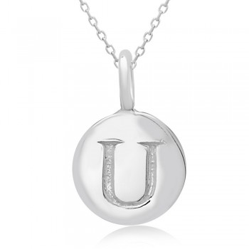 STERLING SILVER PLAIN ROUND CHARM LETTER U
