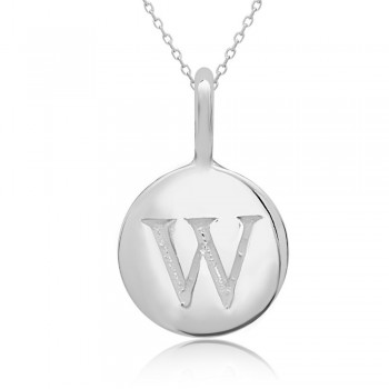 STERLING SILVER PLAIN ROUND CHARM LETTER W