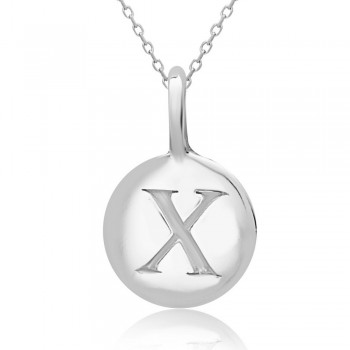 STERLING SILVER PLAIN ROUND CHARM LETTER X