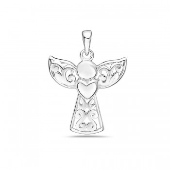 Sterling Silver Pendant Angel Filigree Wings And H