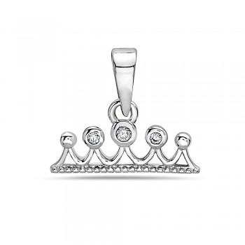 Sterling Silver Pendant Crown 5 Jewels Clear Cubic Zirconia