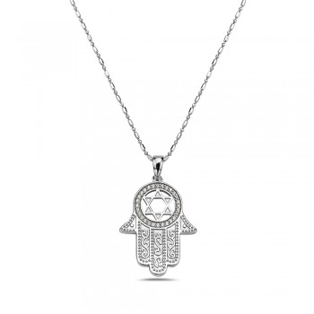 Sterling Silver PENDANT HAMSA DAVID STAR ROUND AT THE TOP-6S-5017CL