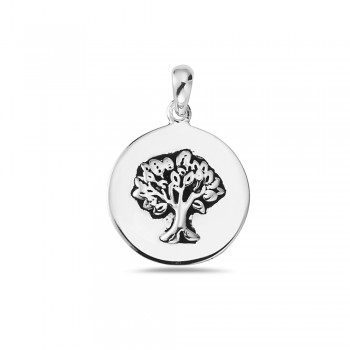 Sterling Silver PENDNAT EMBOSSED TREE OF LIFE OVER ROUND DIC