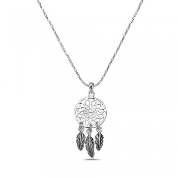 Sterling Silver PENDANT DREAM CATCHER OXIDIZED FEATHERS-6S-5035EX