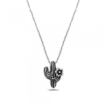 Sterling Silver PENDANT CACTUS WIHT FLOWER OXIDIZED-6S-5060EX