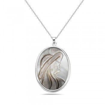 Sterling Silver PENDANT OVAL LADY IN HAT CAMEO