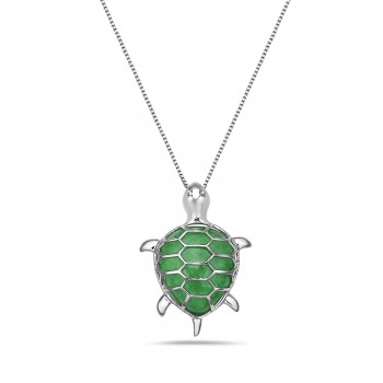 Sterling Silver PENDANT TURTLE DYED GREEN JADE