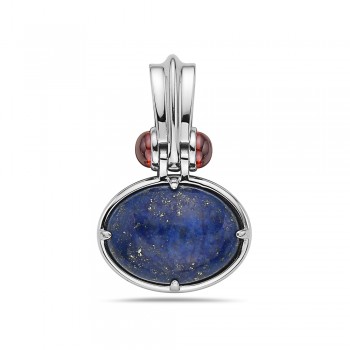 Sterling Silver PENDANT GENUINE OVAL LAPIS WITH RED GARNET COLO