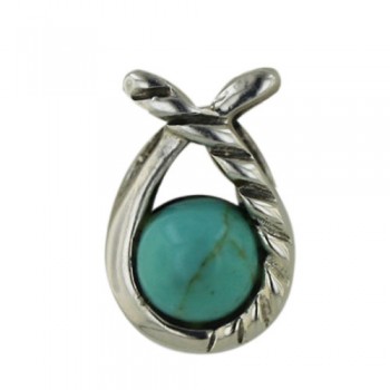 Sterling Silver Pendant with Rope Cross + Round Faxu Turquoise
