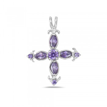 Sterling Silver Pendant Ame Cubic Zirconia Marquis Cross