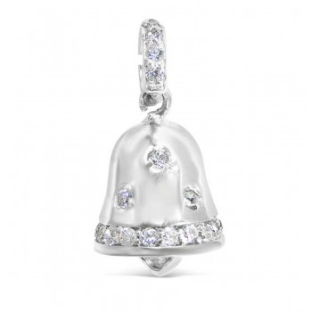 Sterling Silver Pendant Bell Clear Cubic Zirconia