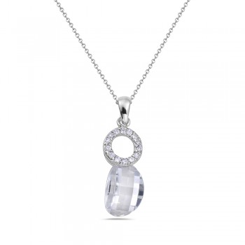 Brass Pendant Clear Cubic Zirconia Circle+Barrel Cut Clear Cubic Zirconia