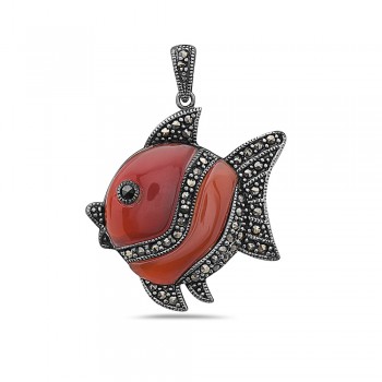 Marcasite Carnelian Ocean Fish Necklace