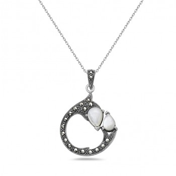 Marcasite PENDANT FORMING CIRCLE WITH 2  MOTHER OF PEARL T-