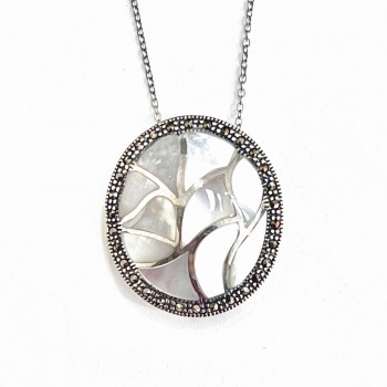 Marcasite Pendant Slider 29X26mm Oval White Mother of Pearl Mix Shape
