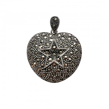 Marcasite Pendant 30mm Pave Marcasite Heart with Oxidized Rope Star