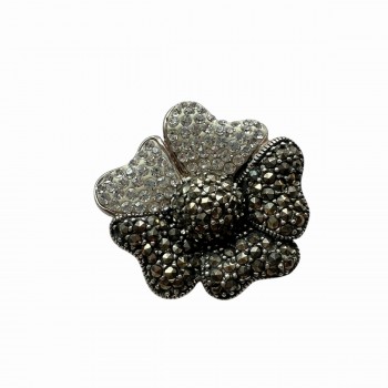 Marcasite Pendant 29X29mm Clear Crystal+Pave Marcasite Flower Petals