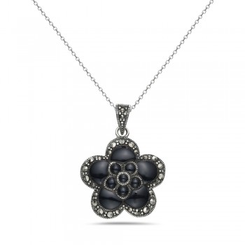 Marcasite Pendant Flower Onyx