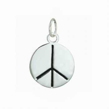Sterling Silver Pendant 15mm Plain Oxidized Peace Symbol--Rhodium Plating/Nickle Free-