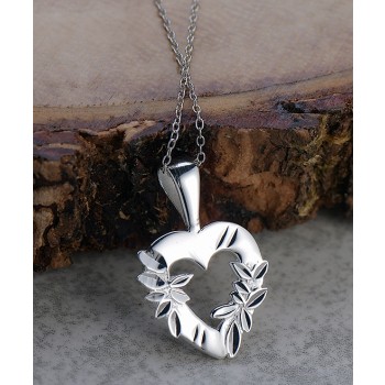 Sterling Silver Pendant Open Heart with Leaf--E-coated