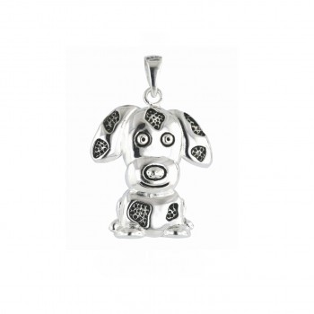 Sterling Silver PENDANT PLAIN OXIDIZED PUPPY
