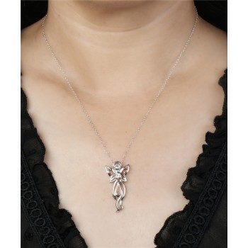 Sterling Silver Pendant Plain Fairy Angel with Clear Cubic Zirconia Round Ctr--Rhodium Plating/N